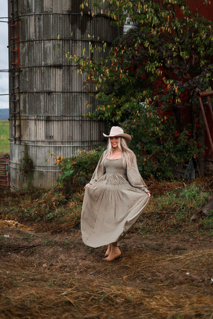 Olive Grove Peasant Maxi Dress