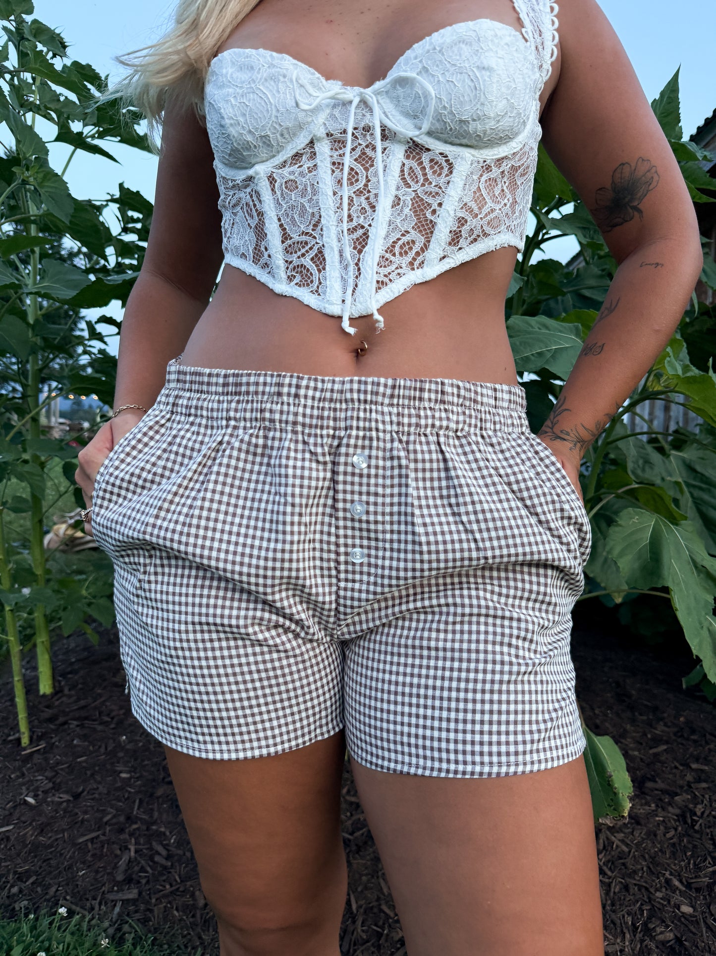 Gingham Boxer Shorts - Oat