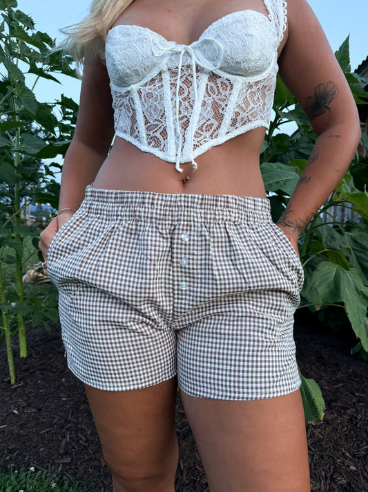 Gingham Boxer Shorts - Oat