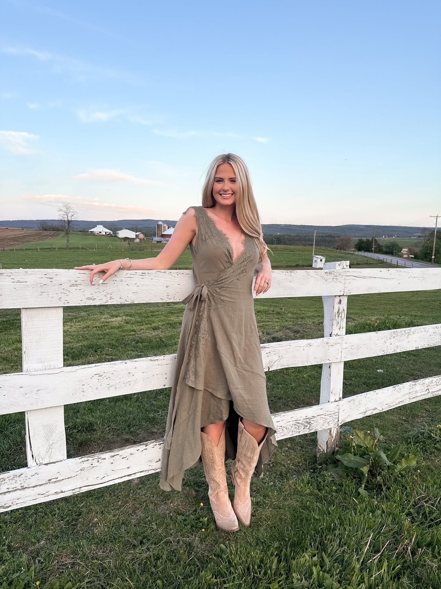 Sunset Prairie Maxi Dress - Olive
