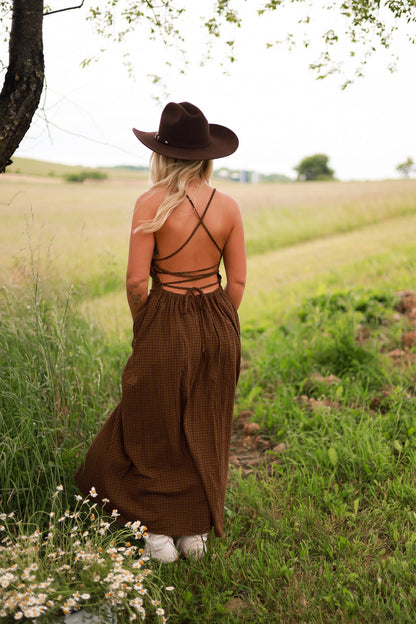 Homestead Gingham Maxi Dress - Brown