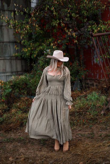 Olive Grove Peasant Maxi Dress