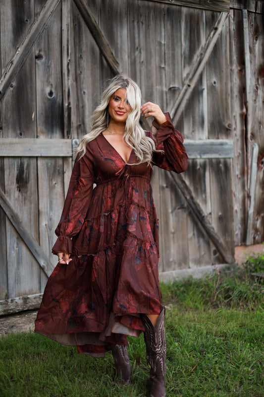 Prairie Bloom Dress - Burgundy