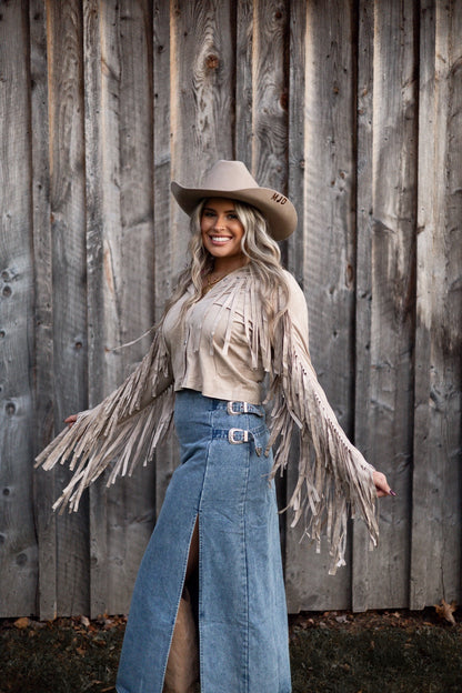 Suede Eyelet Fringe Jacket