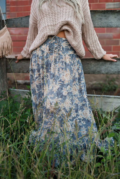 Thistlewood Drop-Waist Maxi Skirt - Blue