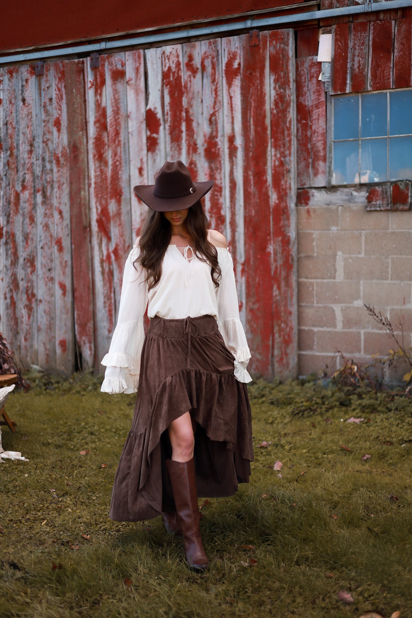 Rustic Bloom Suede Skirt- Espresso