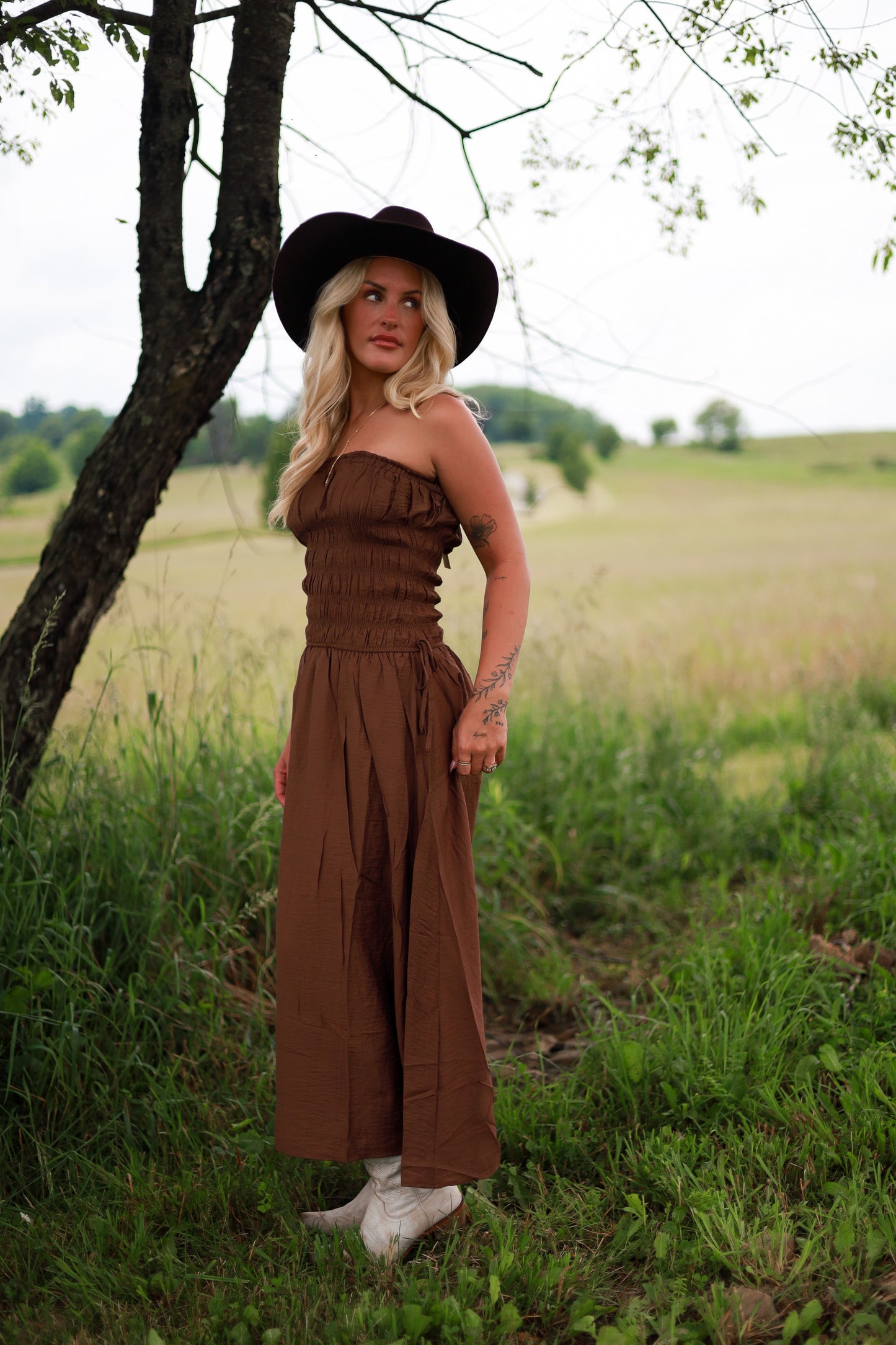Brown Sugar Strapless Midi Dress