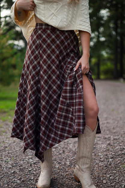 Hearthside Plaid Skirt - Maroon