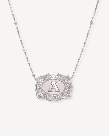 Ultra Mini Belt Buckle Necklace (Silver Initial)