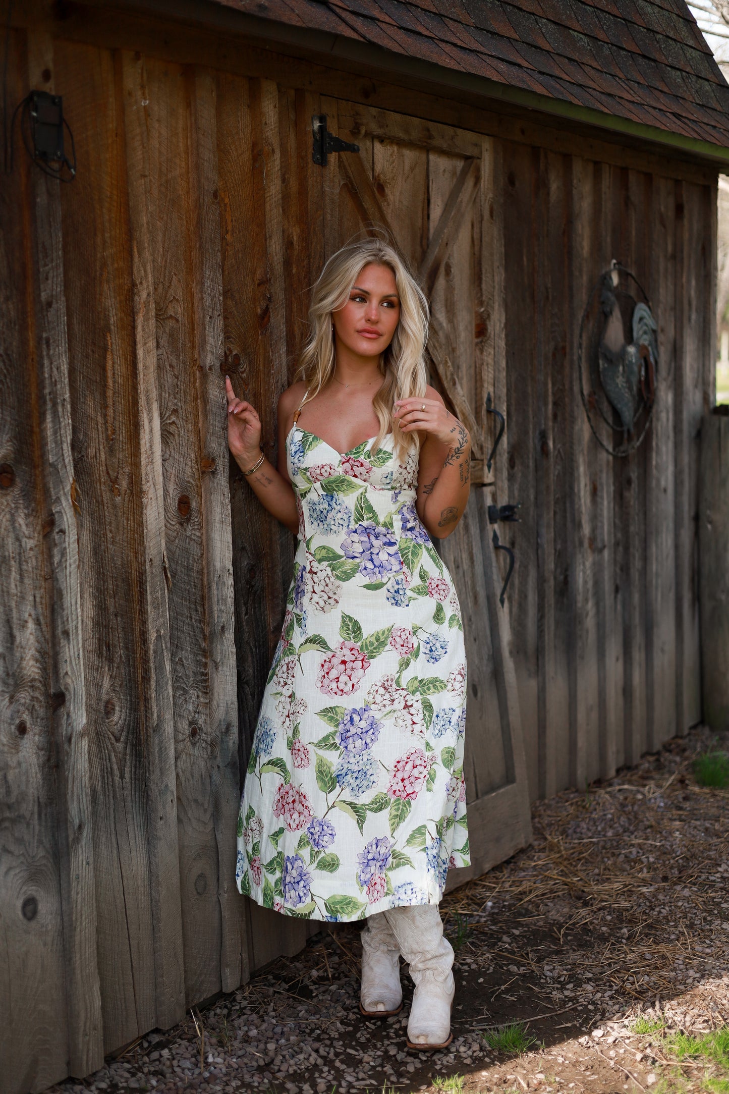 Hydrangea Fit and Flare Linen Midi Dress