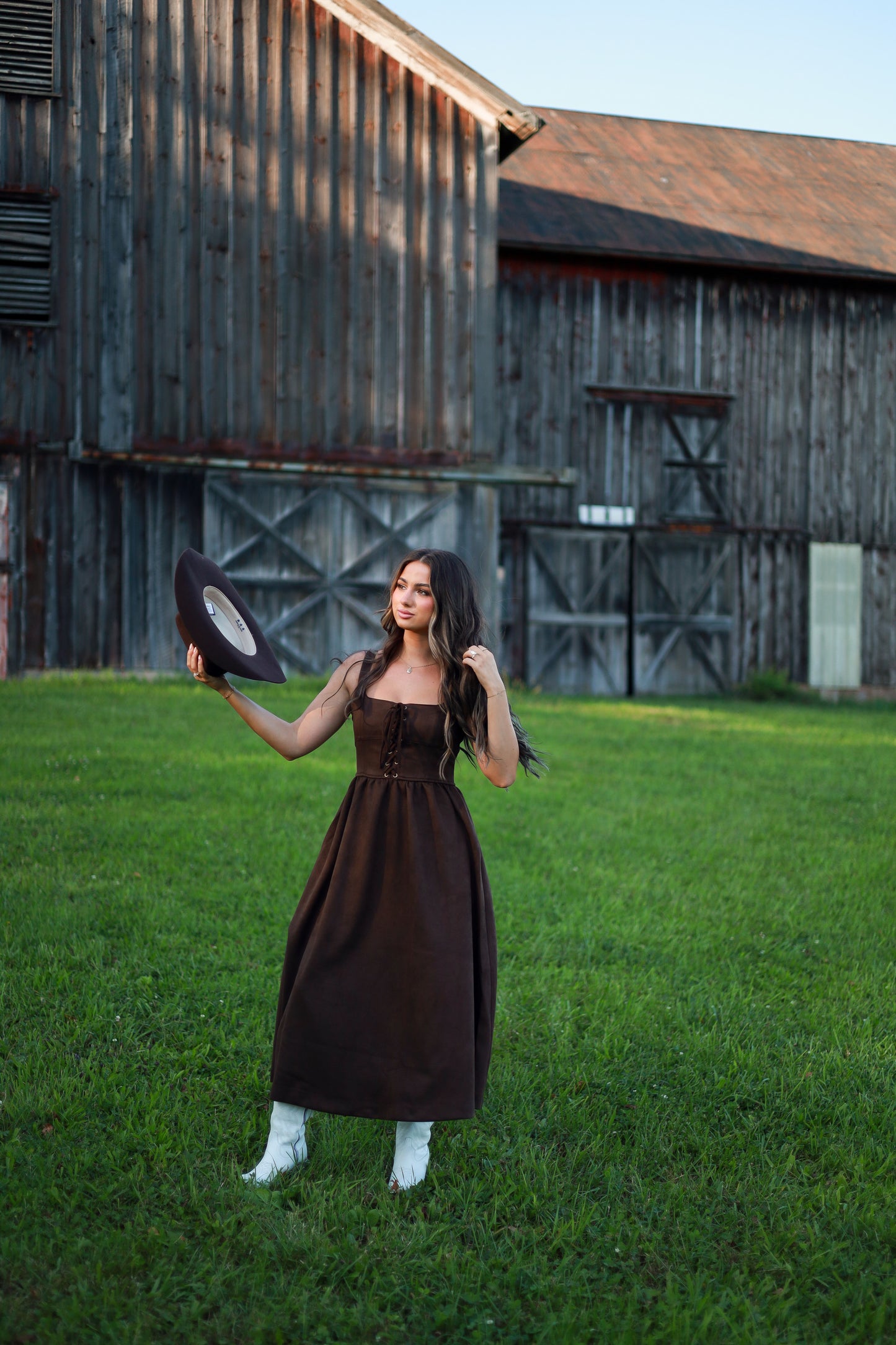 Suede Saddle Midi Dress