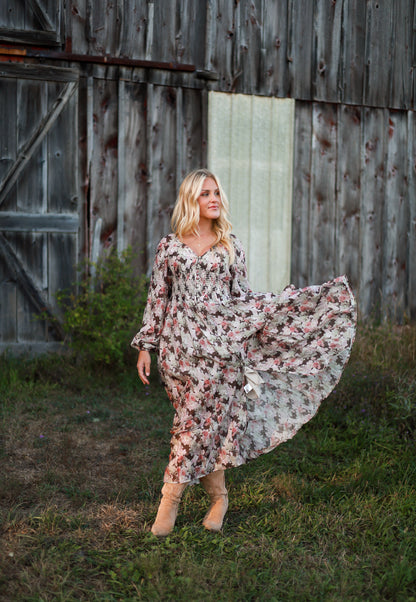 Spiced Orchard Maxi Dress - Brown