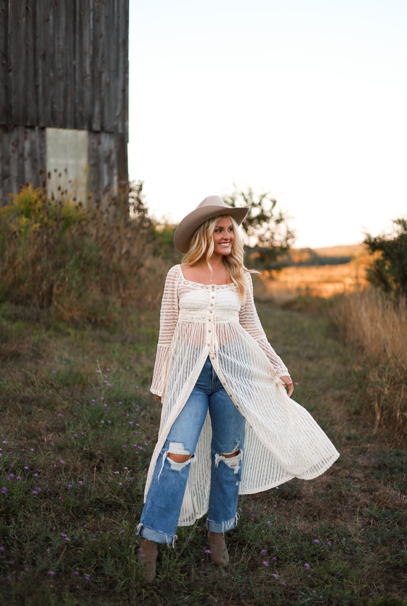 Sheer Lace Layering Midi Dress - Vanilla