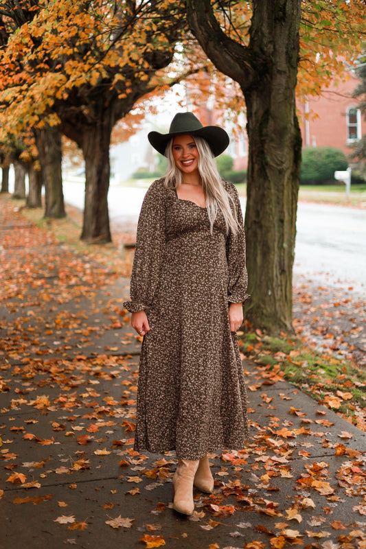 Rustic Meadow Floral Maxi Dress - Olive