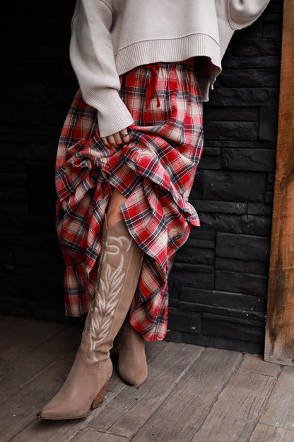 Cranberry Lane Ruffle Midi Skirt