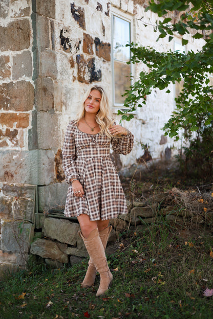 Brunette Bohème Plaid Mini Dress