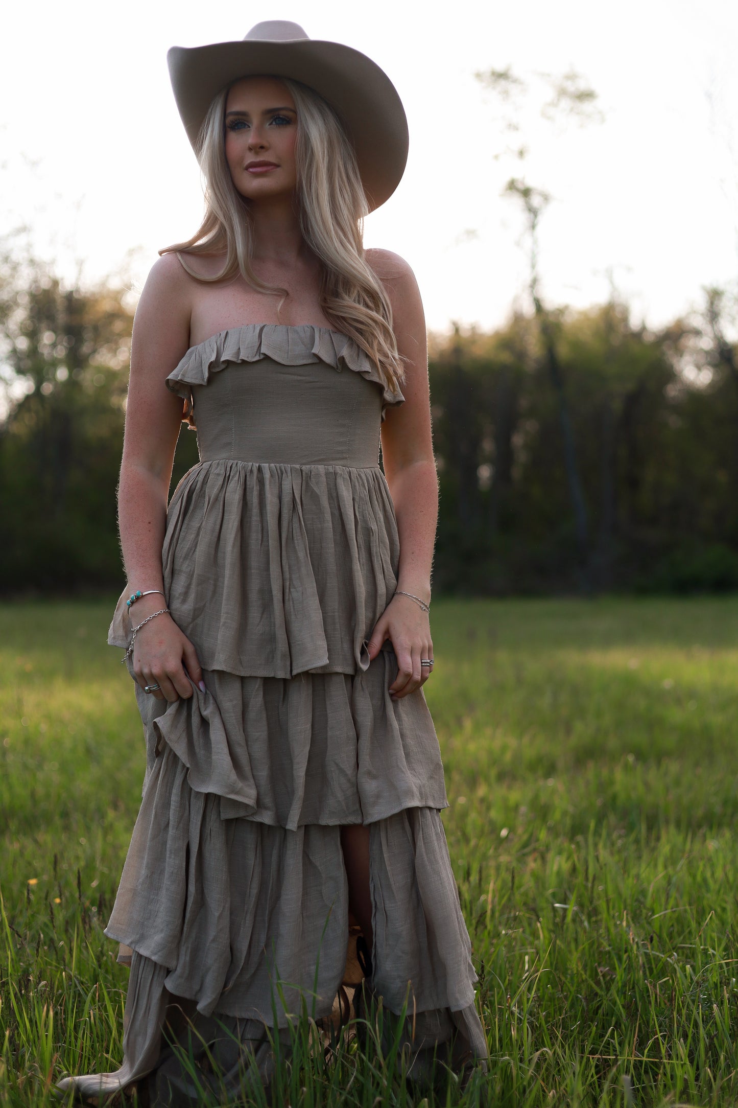 Meadow Muse Ruffle Dress - Beige