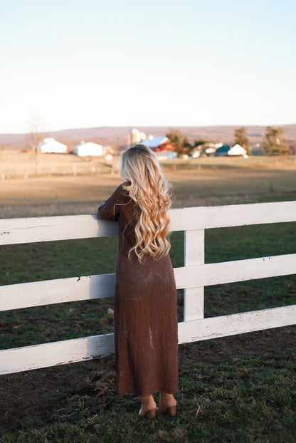 Bohemian Crochet Knit Cardigan – Brown