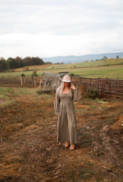 Olive Grove Peasant Maxi Dress