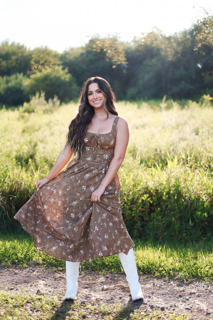 Gingerbread Floral Midi Dress