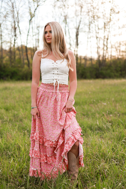 Strawberry Fleur Maxi Skirt