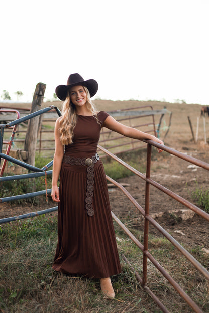 Mahogany Pleated Maxi Dress