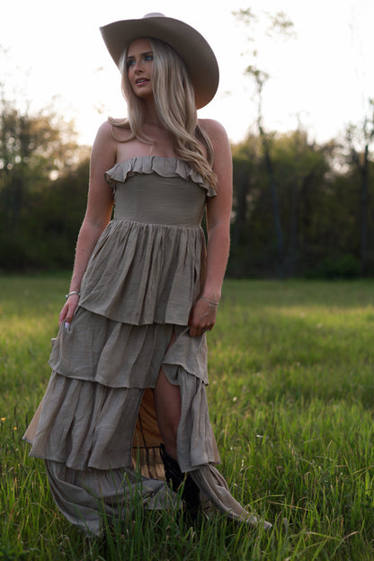 Meadow Muse Ruffle Dress - Beige
