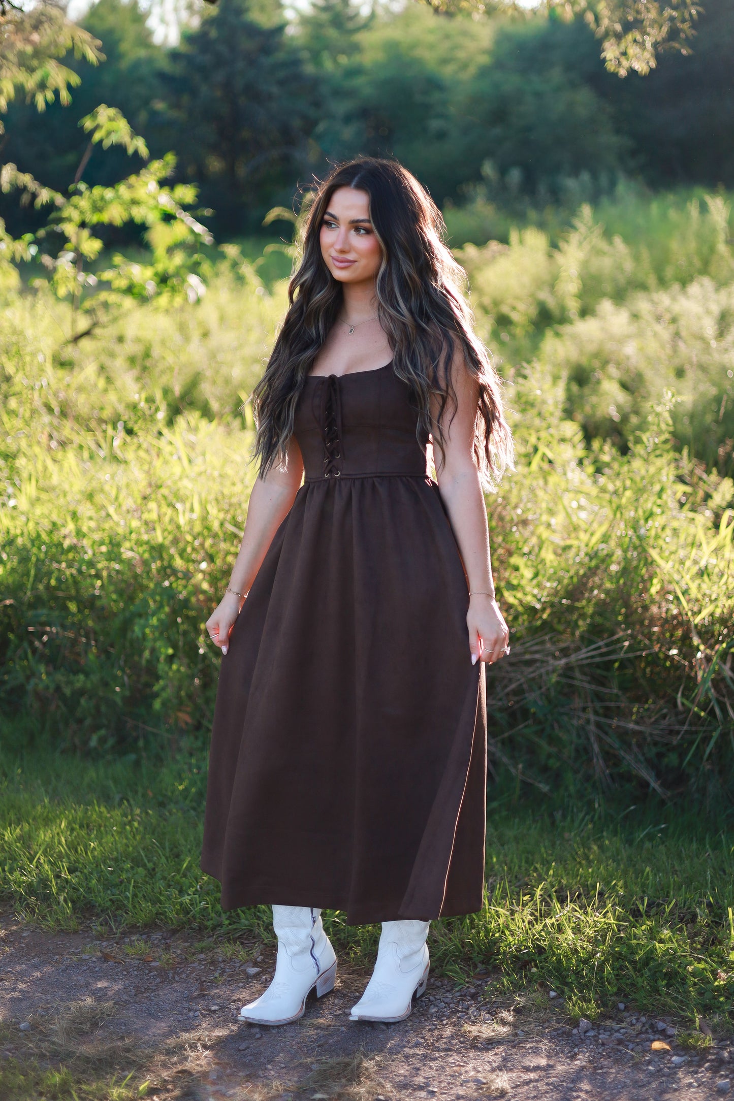Suede Saddle Midi Dress