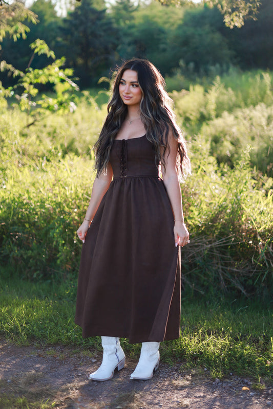 Suede Saddle Midi Dress