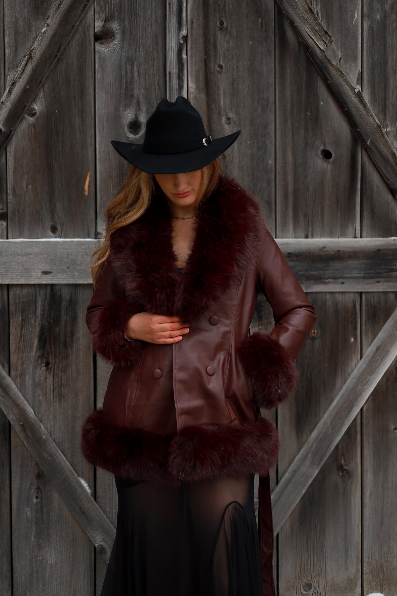 Aspen Heiress Leather Coat - Merlot