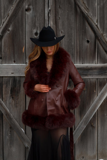 Aspen Heiress Leather Coat - Merlot