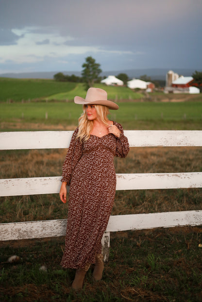 Rustic Meadow Floral Maxi Dress - Brown