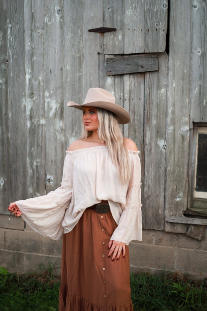 Linen Bell Sleeve Top - Cream