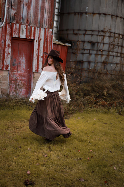 Rustic Bloom Suede Skirt- Espresso