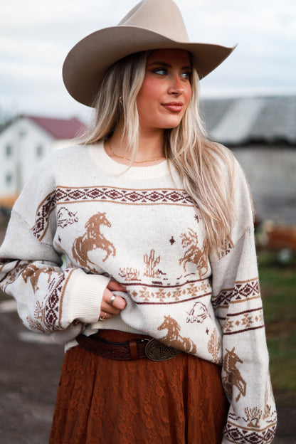 Western Scene Sweater - Cream