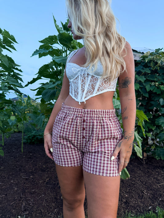 Gingham Boxer Shorts - Red Jam