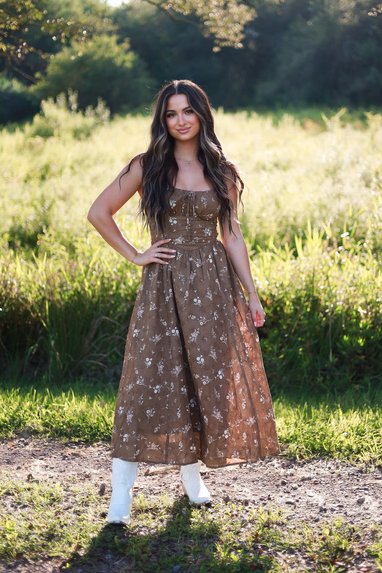 Gingerbread Floral Midi Dress