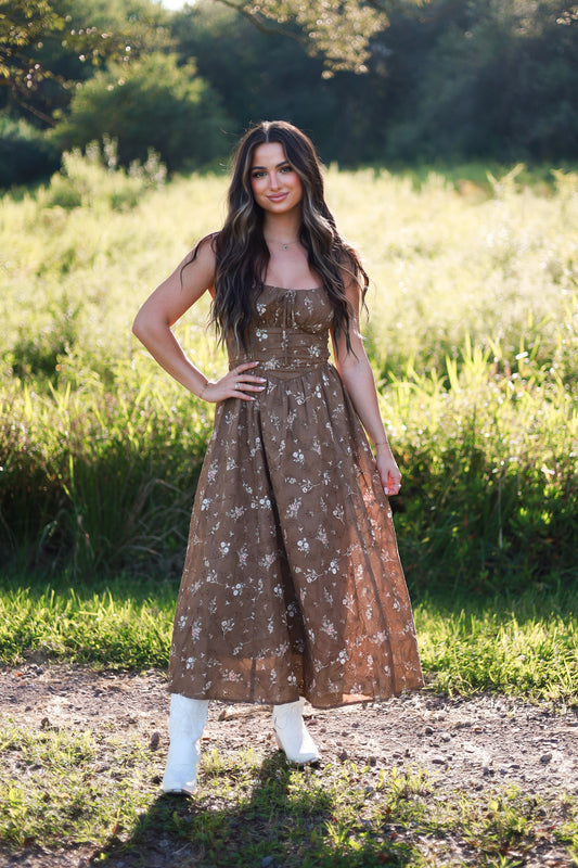 Gingerbread Floral Midi Dress