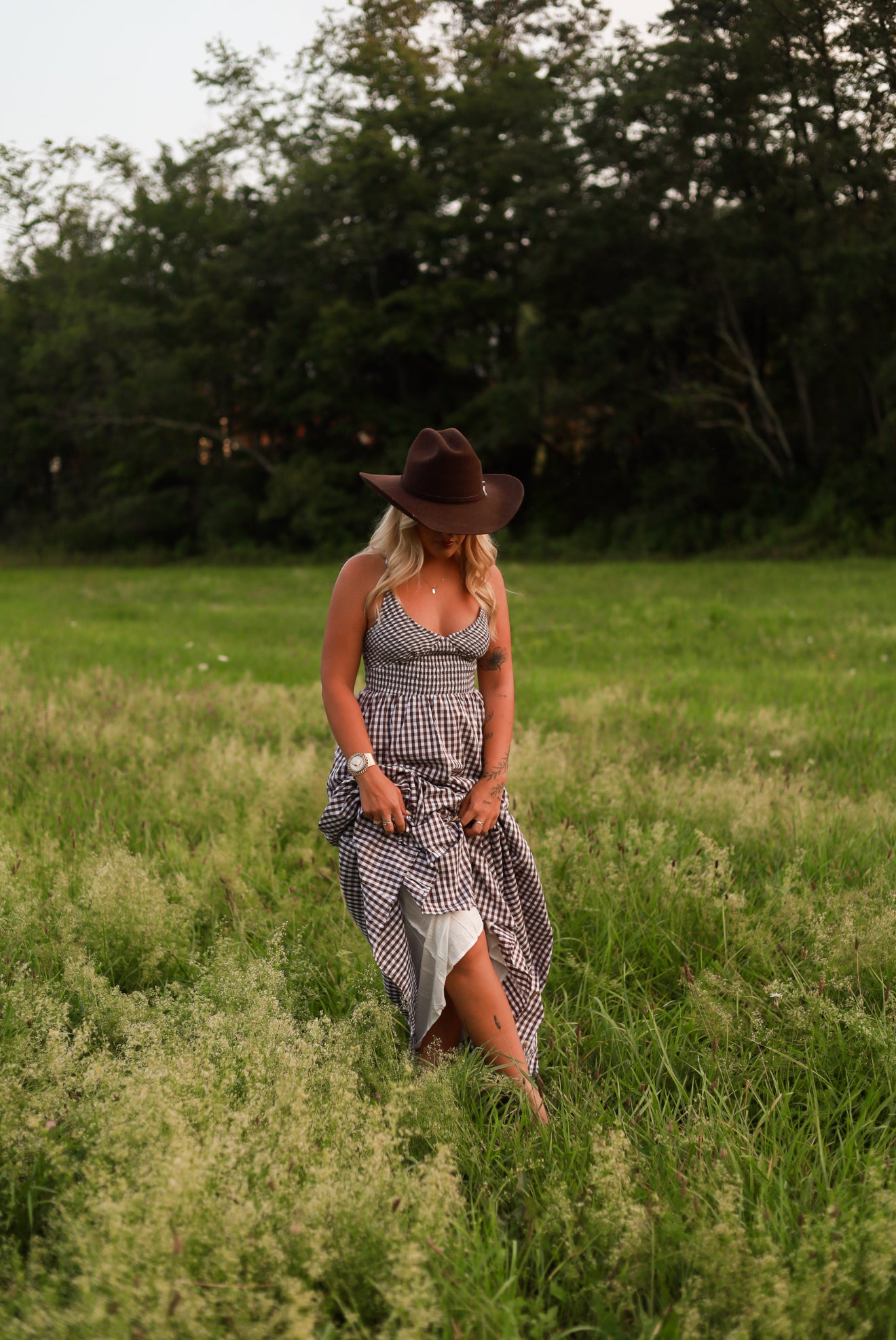 Jackson Gingham Maxi Dress - Brown