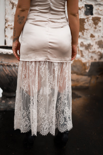 Champagne Lace Inlay Maxi Dress