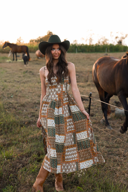 Marigold Drop-Waist Patchwork Dress