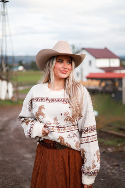 Western Scene Sweater - Cream
