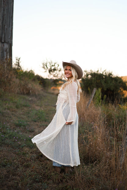 Sheer Lace Layering Midi Dress - Vanilla