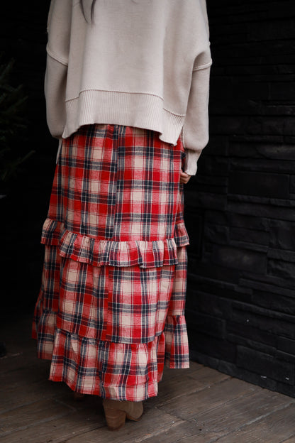 Cranberry Lane Ruffle Midi Skirt