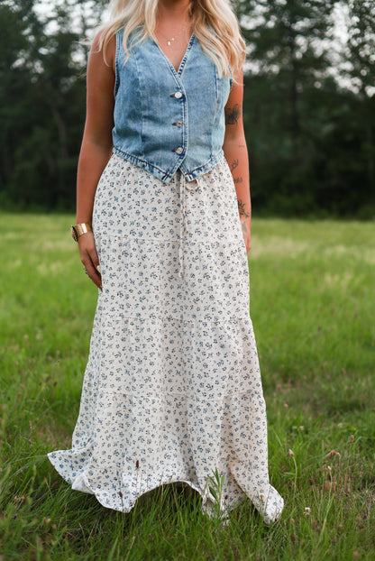 Heirloom Maxi Skirt - Cream Blue