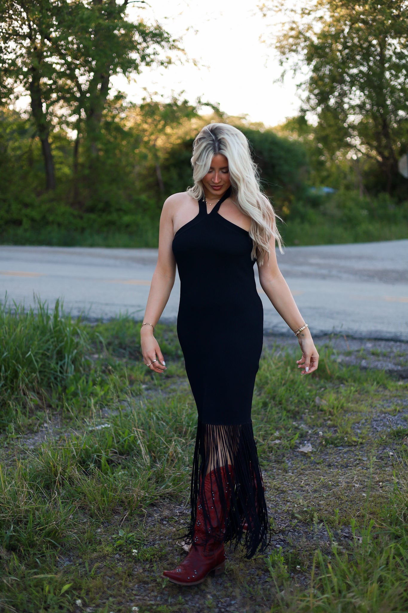 Adele Fringe Halter Dress