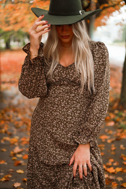 Rustic Meadow Floral Maxi Dress - Olive