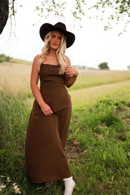 Homestead Gingham Maxi Dress - Brown