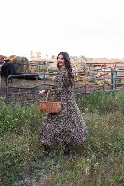 Rustic Meadow Floral Maxi Dress - Brown