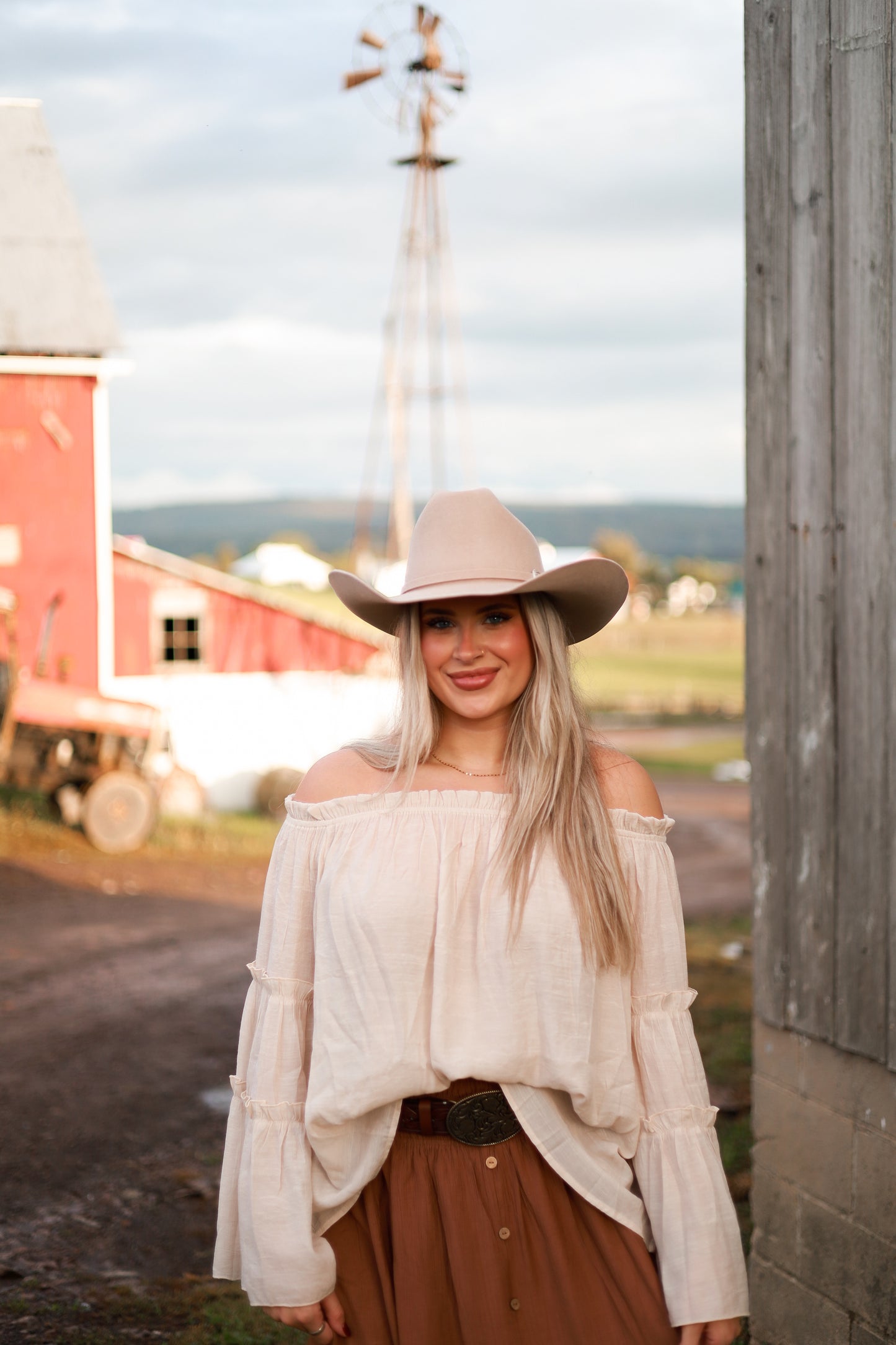 Linen Bell Sleeve Top - Cream